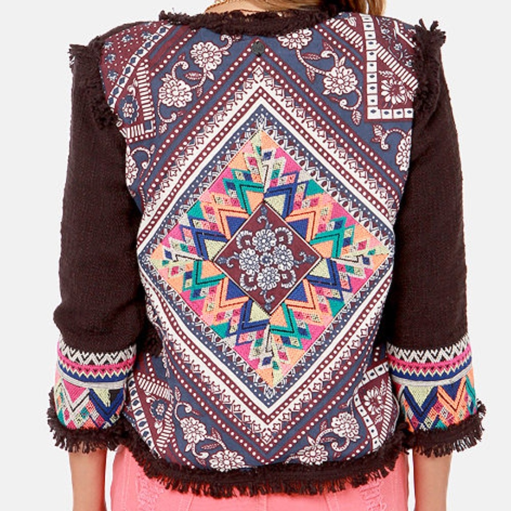 Billabong Lou Embroidered Brown Cropped Jacket